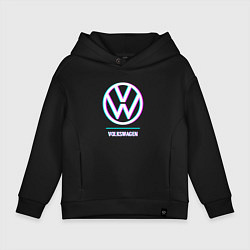 Толстовка оверсайз детская Значок Volkswagen в стиле glitch, цвет: черный