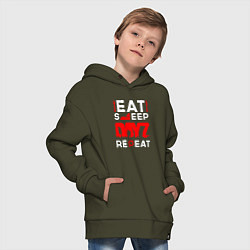 Толстовка оверсайз детская Надпись eat sleep DayZ repeat, цвет: хаки — фото 2