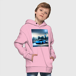 Толстовка оверсайз детская Спортивная машина на фоне города, цвет: светло-розовый — фото 2