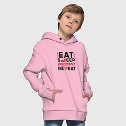 Толстовка оверсайз детская Надпись: eat sleep Valorant repeat, цвет: светло-розовый — фото 2