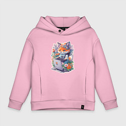 Толстовка оверсайз детская Лиса геймер за компьютером, цвет: светло-розовый