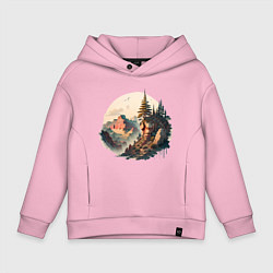 Толстовка оверсайз детская Горы в стиле моротай, цвет: светло-розовый