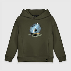 Толстовка оверсайз детская Дурак на холме ловит молнию, цвет: хаки