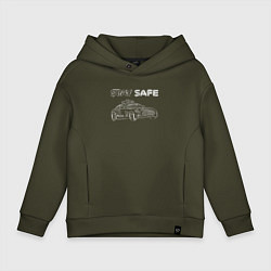 Толстовка оверсайз детская Stay safe white, цвет: хаки