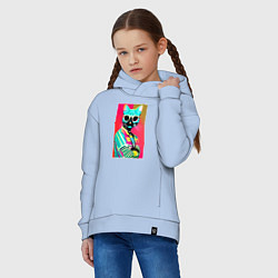 Толстовка оверсайз детская Cat in sunglasses - pop art, цвет: мягкое небо — фото 2