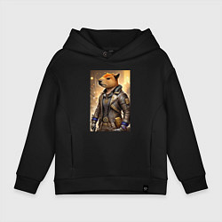 Толстовка оверсайз детская Cool capybara - steampunk - neural network, цвет: черный
