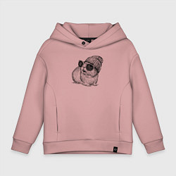 Толстовка оверсайз детская Морская свинка в очках и шапке, цвет: пыльно-розовый