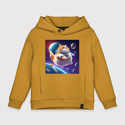Толстовка оверсайз детская Толстый кот в космосе, цвет: горчичный