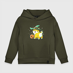 Толстовка оверсайз детская Корги и тыква, цвет: хаки