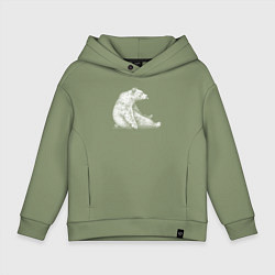 Толстовка оверсайз детская Медведь сидит задумался, цвет: авокадо