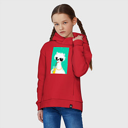 Толстовка оверсайз детская Лама-альпака на чиле с бокалом, цвет: красный — фото 2