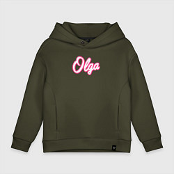 Толстовка оверсайз детская Ольга в стиле Барби - объемный шрфит, цвет: хаки