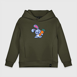 Толстовка оверсайз детская Весёлый зайчик с морковкой, цвет: хаки