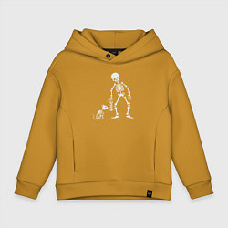Толстовка оверсайз детская Котик и скелет, цвет: горчичный