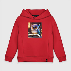 Толстовка оверсайз детская Мультяшная мудрая сова, цвет: красный