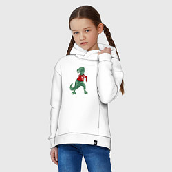 Толстовка оверсайз детская Динозавр в новогоднем свитере, цвет: белый — фото 2