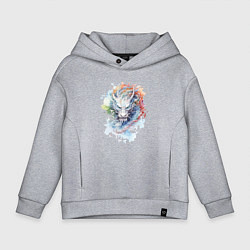 Толстовка оверсайз детская Дракон нарисованный акварелью, цвет: меланж
