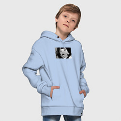 Толстовка оверсайз детская Портрет плачущей девочки в дождь, цвет: мягкое небо — фото 2