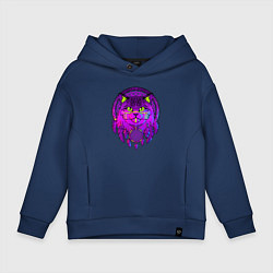 Толстовка оверсайз детская Фиолетовый кот-индеец с ловцом снов, цвет: тёмно-синий