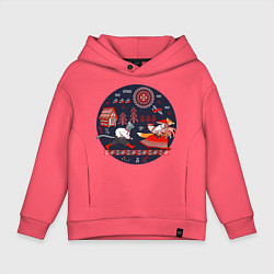 Толстовка оверсайз детская Кот и лиса из сказки, цвет: коралловый