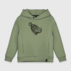 Толстовка оверсайз детская Капибара в шапке, цвет: авокадо
