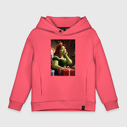 Толстовка оверсайз детская Шрек: Фиона с подарками, цвет: коралловый