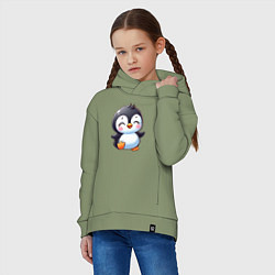 Толстовка оверсайз детская Маленький радостный пингвинчик, цвет: авокадо — фото 2