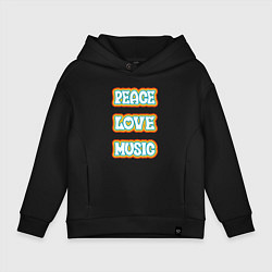 Толстовка оверсайз детская Мир любовь музыка, цвет: черный