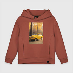 Толстовка оверсайз детская Желтый ретро автомобиль, цвет: кирпичный