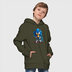 Толстовка оверсайз детская Sonic - poster style, цвет: хаки — фото 2