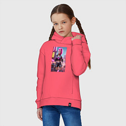 Толстовка оверсайз детская Барби в кожаных шортах - модница, цвет: коралловый — фото 2
