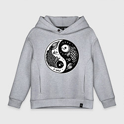 Толстовка оверсайз детская Две рыбы символ инь янь, цвет: меланж
