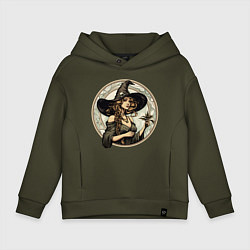 Толстовка оверсайз детская Ретро ведьма в шляпе, цвет: хаки