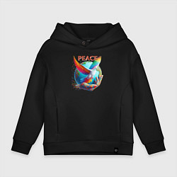 Толстовка оверсайз детская Голубь мира peace, цвет: черный