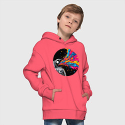 Толстовка оверсайз детская Космонавт с разноцветными брызгами, цвет: коралловый — фото 2