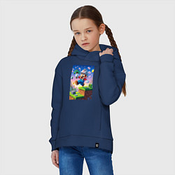 Толстовка оверсайз детская Марио и Майнкрафт - коллаба, цвет: тёмно-синий — фото 2