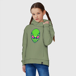 Толстовка оверсайз детская Голова зелёного пришельца, цвет: авокадо — фото 2
