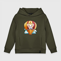Толстовка оверсайз детская Львёнок на воздушном шаре, цвет: хаки