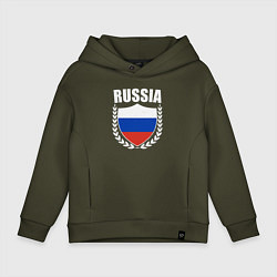 Толстовка оверсайз детская Russian flag, цвет: хаки