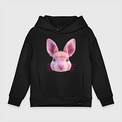 Толстовка оверсайз детская Розовый заяц - портрет кролика, цвет: черный