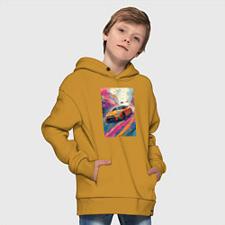 Толстовка оверсайз детская Nissan GT-R дрифт в городе, цвет: горчичный — фото 2