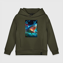 Толстовка оверсайз детская Great white space shark - ai art, цвет: хаки