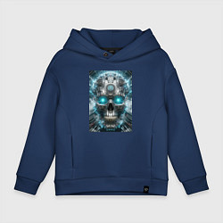 Толстовка оверсайз детская Electrified cyber skull - ai art fantasy, цвет: тёмно-синий
