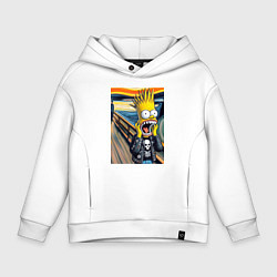Толстовка оверсайз детская Барт Симпсон кричит - мем нейросеть, цвет: белый