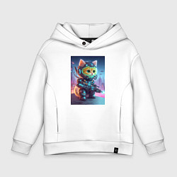 Толстовка оверсайз детская Cool kitten - special cyberforces, цвет: белый