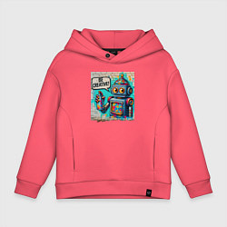 Толстовка оверсайз детская Робот с баллончиком краски - граффити, цвет: коралловый