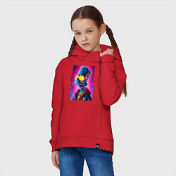 Толстовка оверсайз детская Cyber Bart Simpson - neon glow ai art, цвет: красный — фото 2