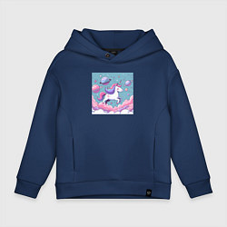 Толстовка оверсайз детская Милый сказочный единорог в космосе, цвет: тёмно-синий