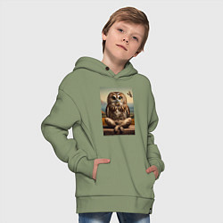 Толстовка оверсайз детская Прикольная сказочная сова - нейросеть, цвет: авокадо — фото 2