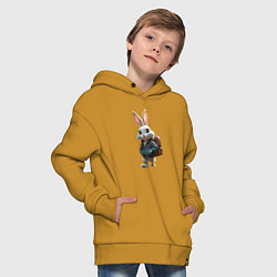 Толстовка оверсайз детская Зайчик идёт в школу, цвет: горчичный — фото 2
